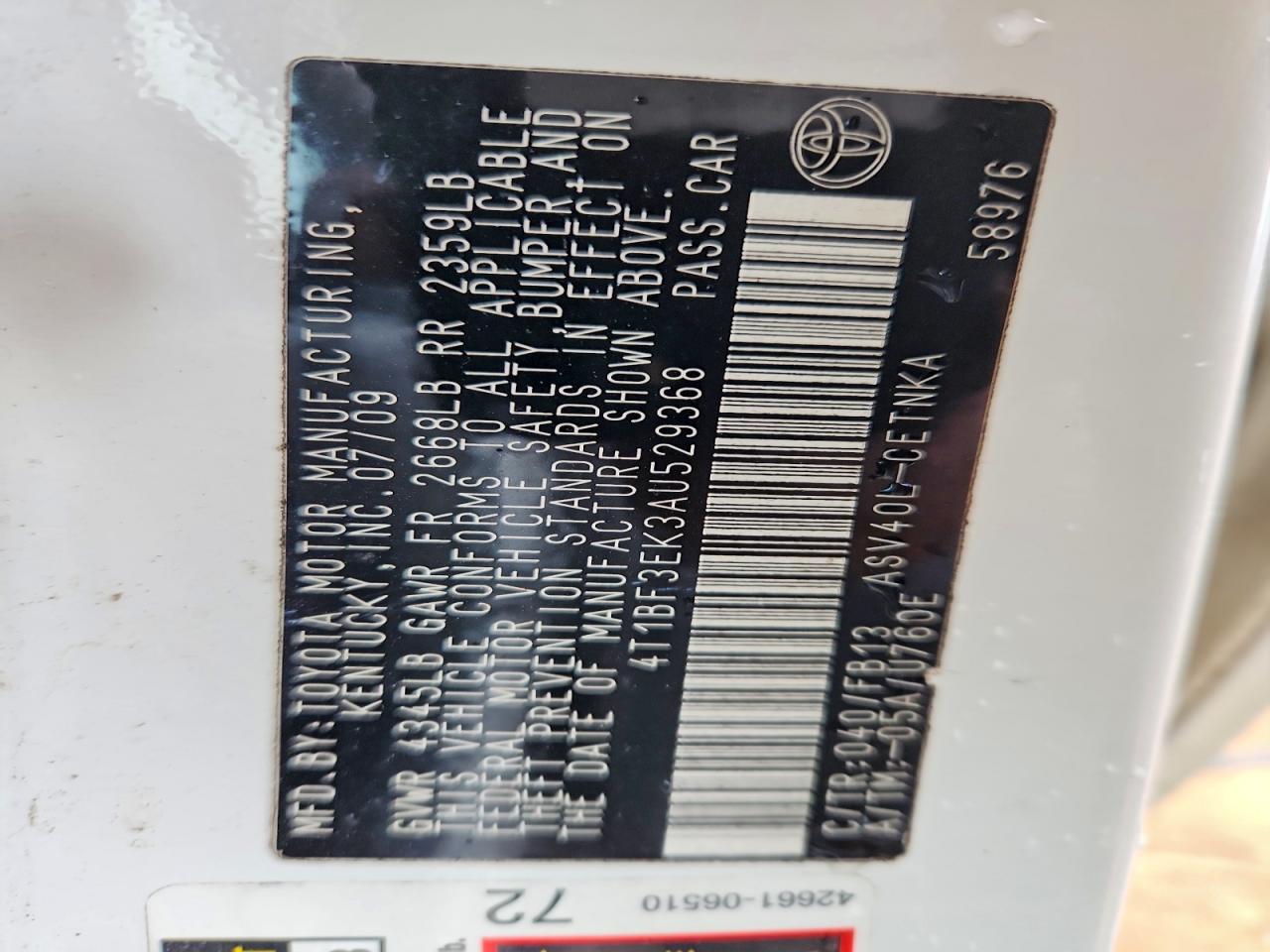 2010 TOYOTA CAMRY BASE photo 37
