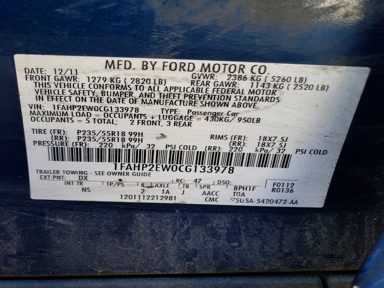 2012 FORD TAURUS SEL photo 34