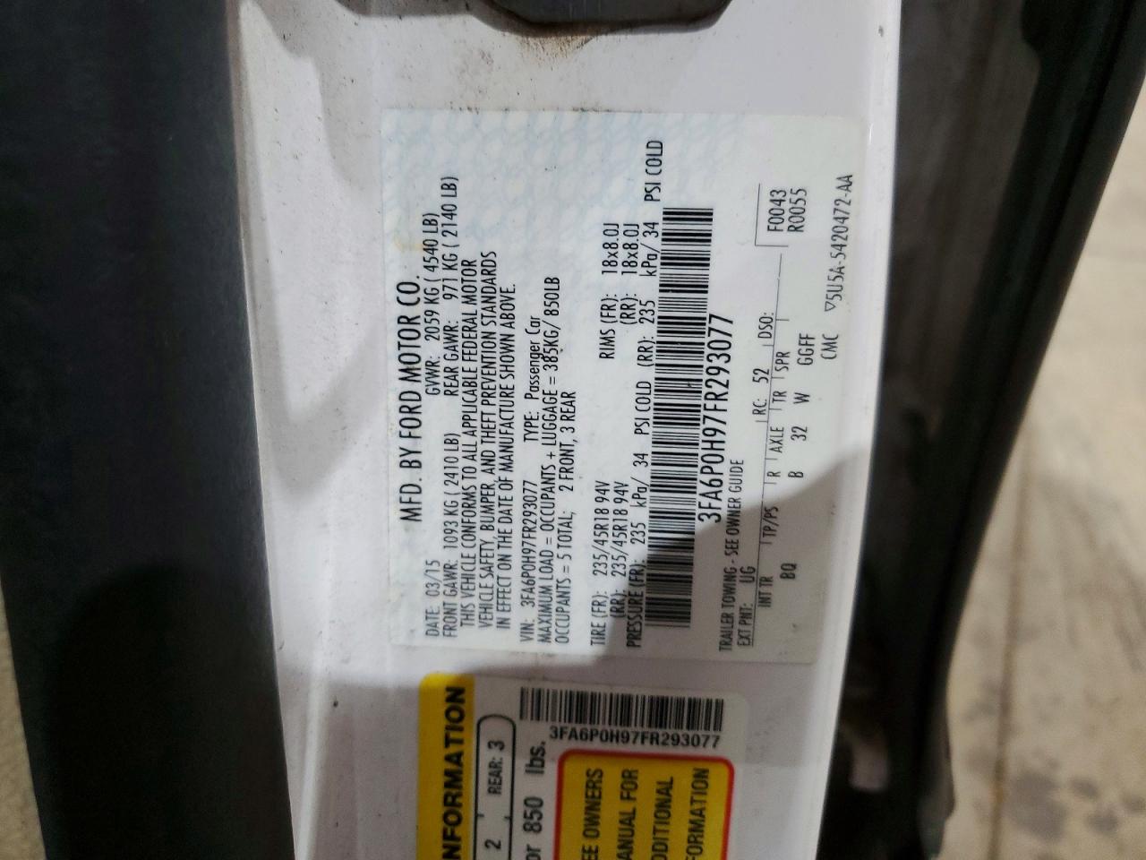 2015 FORD FUSION SE photo 12