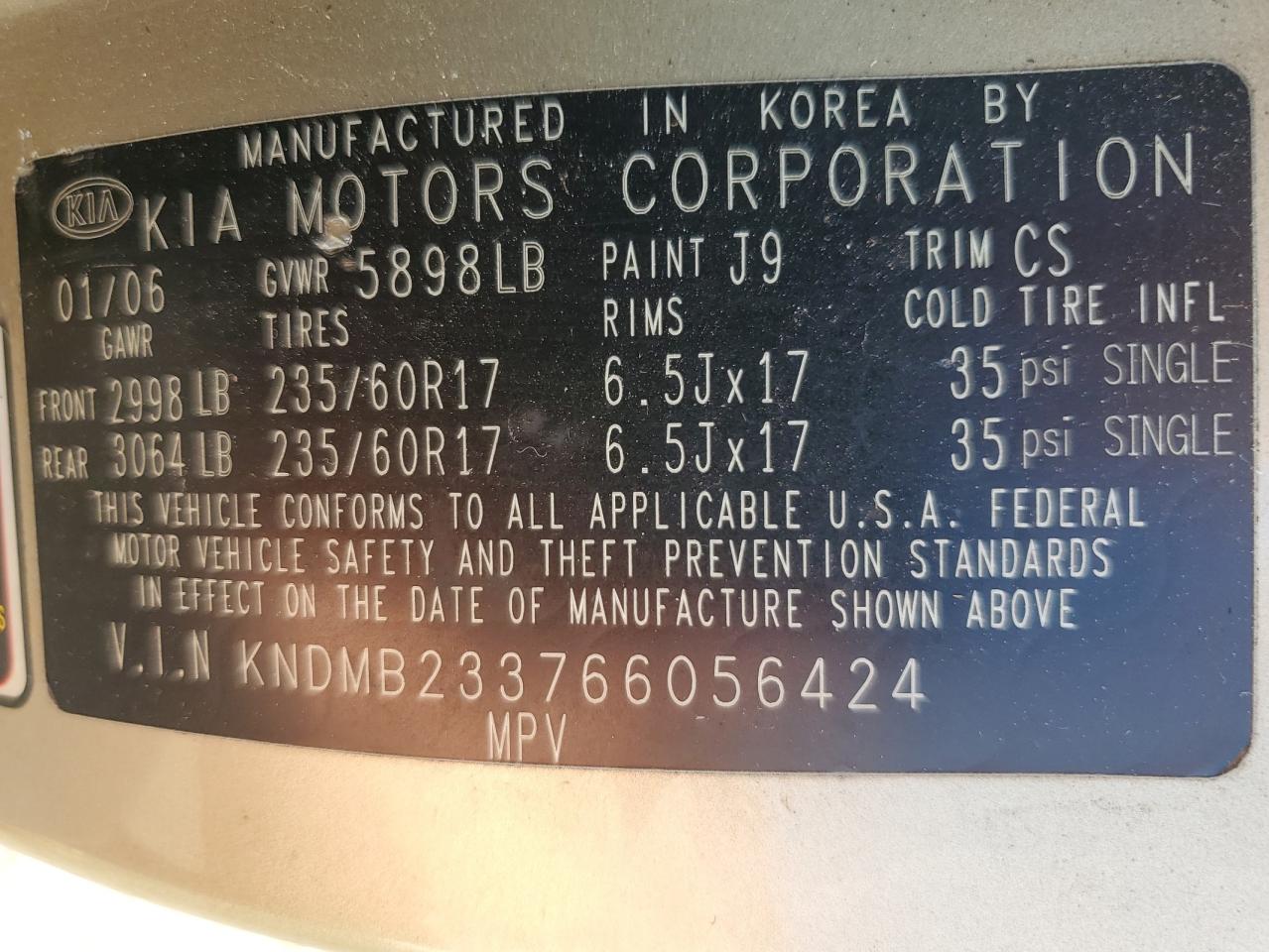 2006 KIA SEDONA EX photo 25