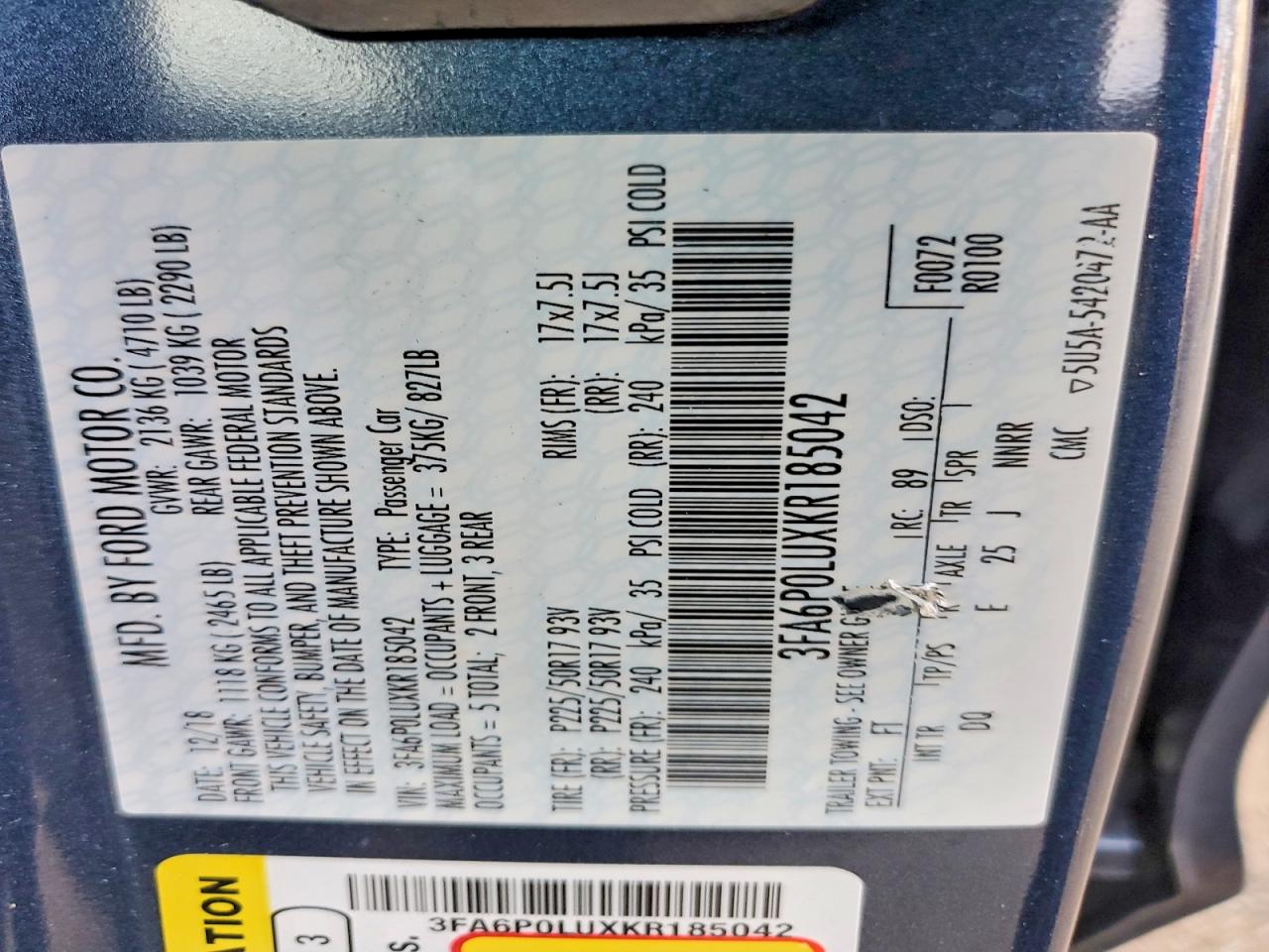 2019 FORD FUSION SE photo 34