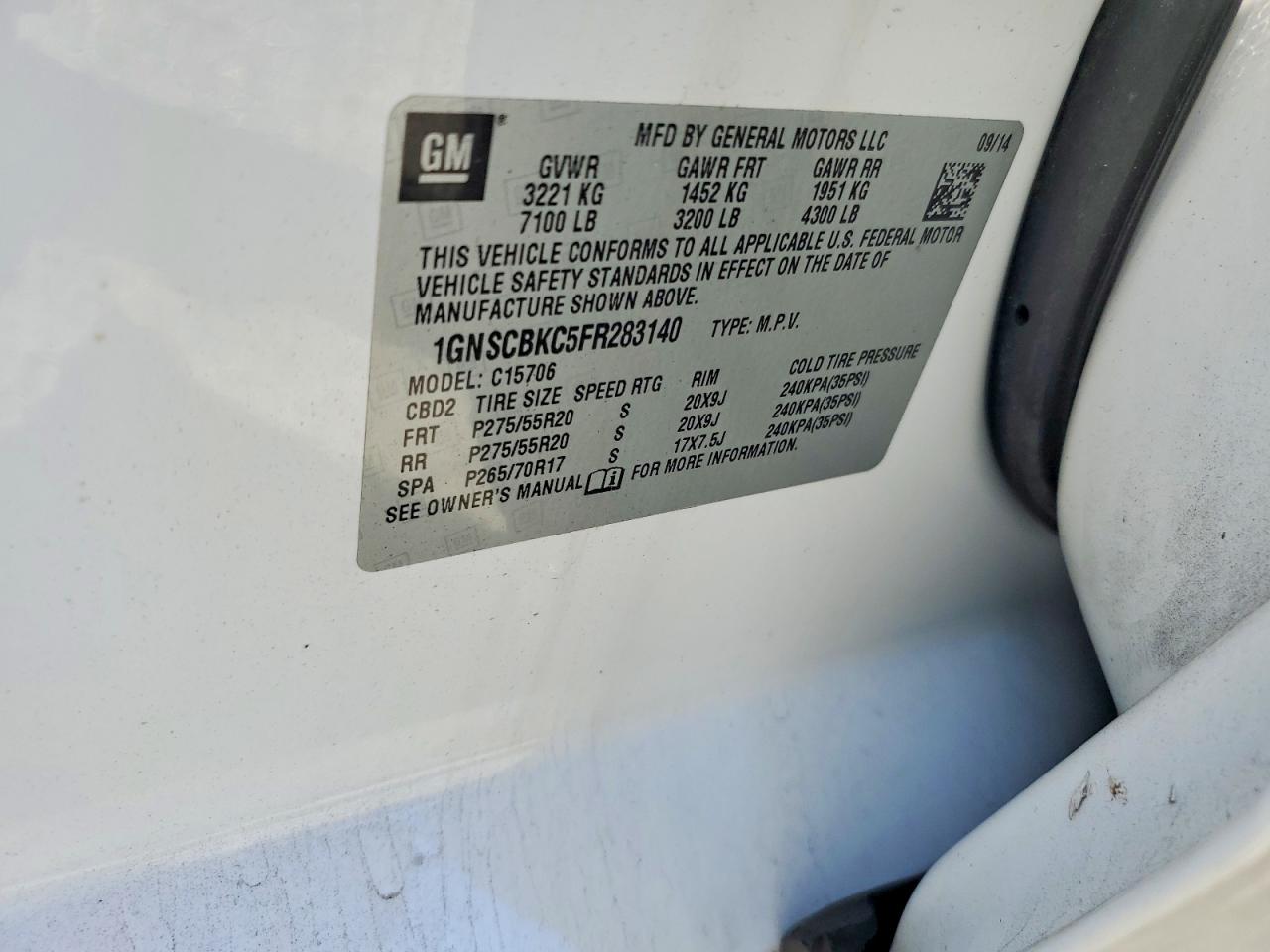 2015 CHEVROLET TAHOE C1500 LT photo 37