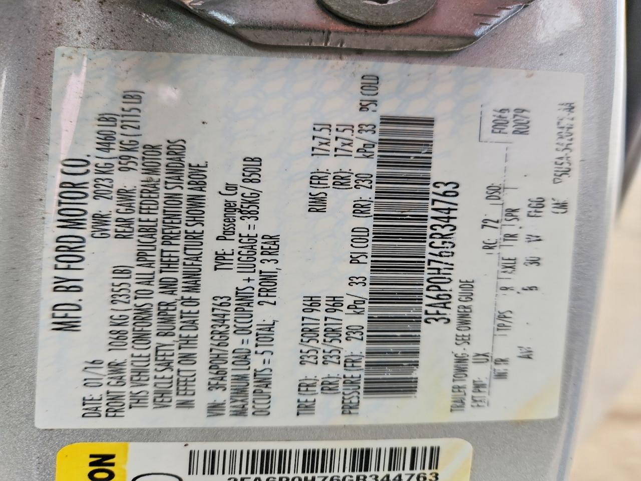 2016 FORD FUSION SE photo 34