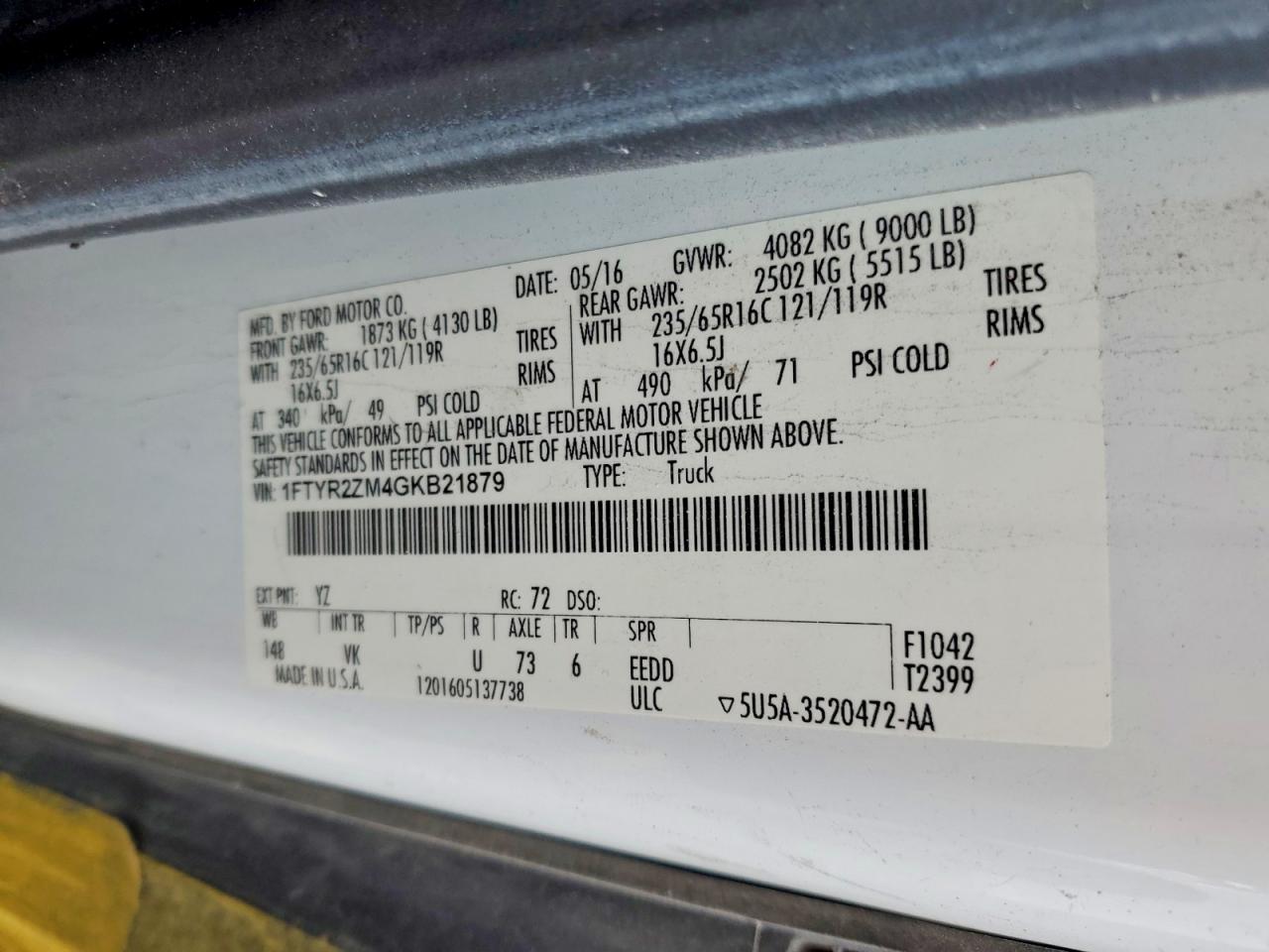 2016 FORD TRANSIT T-250 photo 13