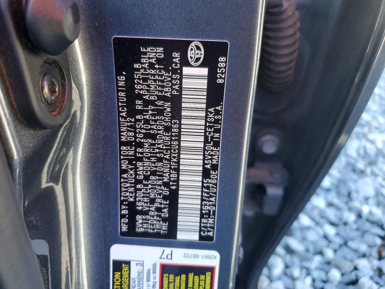 2012 TOYOTA CAMRY BASE photo 12
