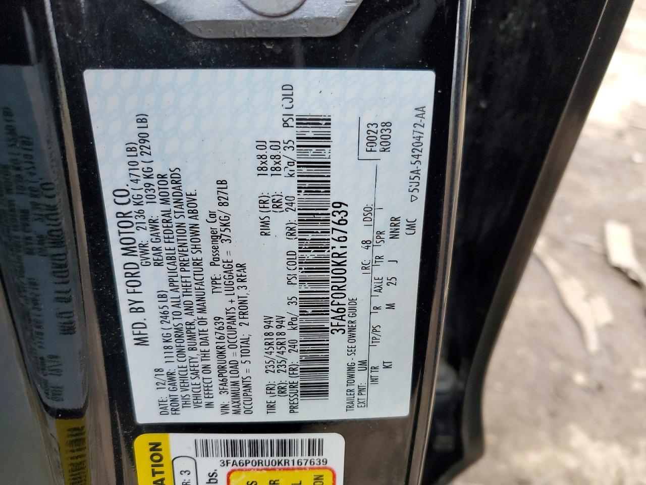 2019 FORD FUSION TITANIUM photo 12