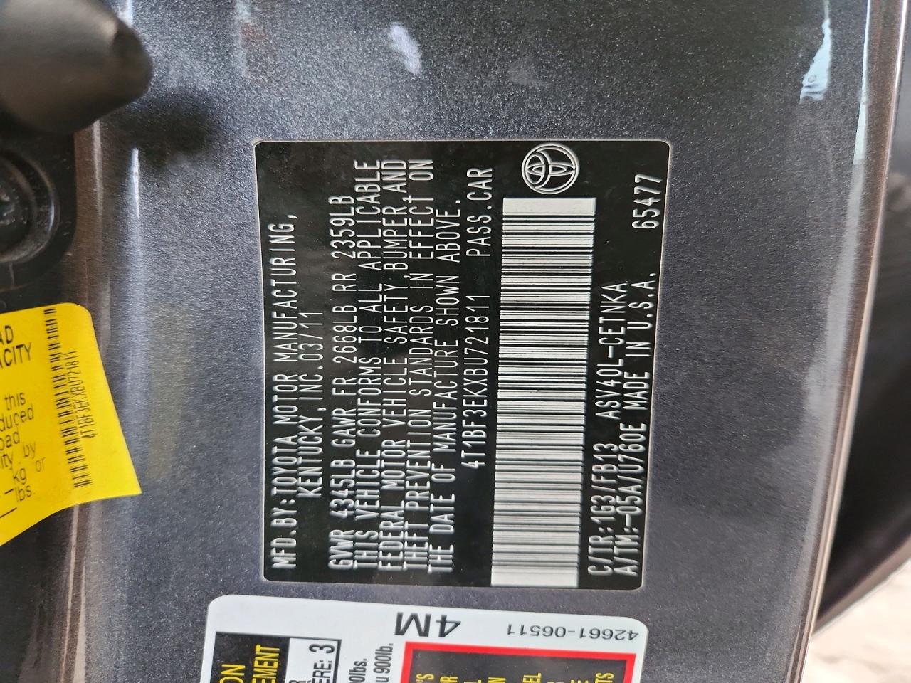 2011 TOYOTA CAMRY LE photo 12