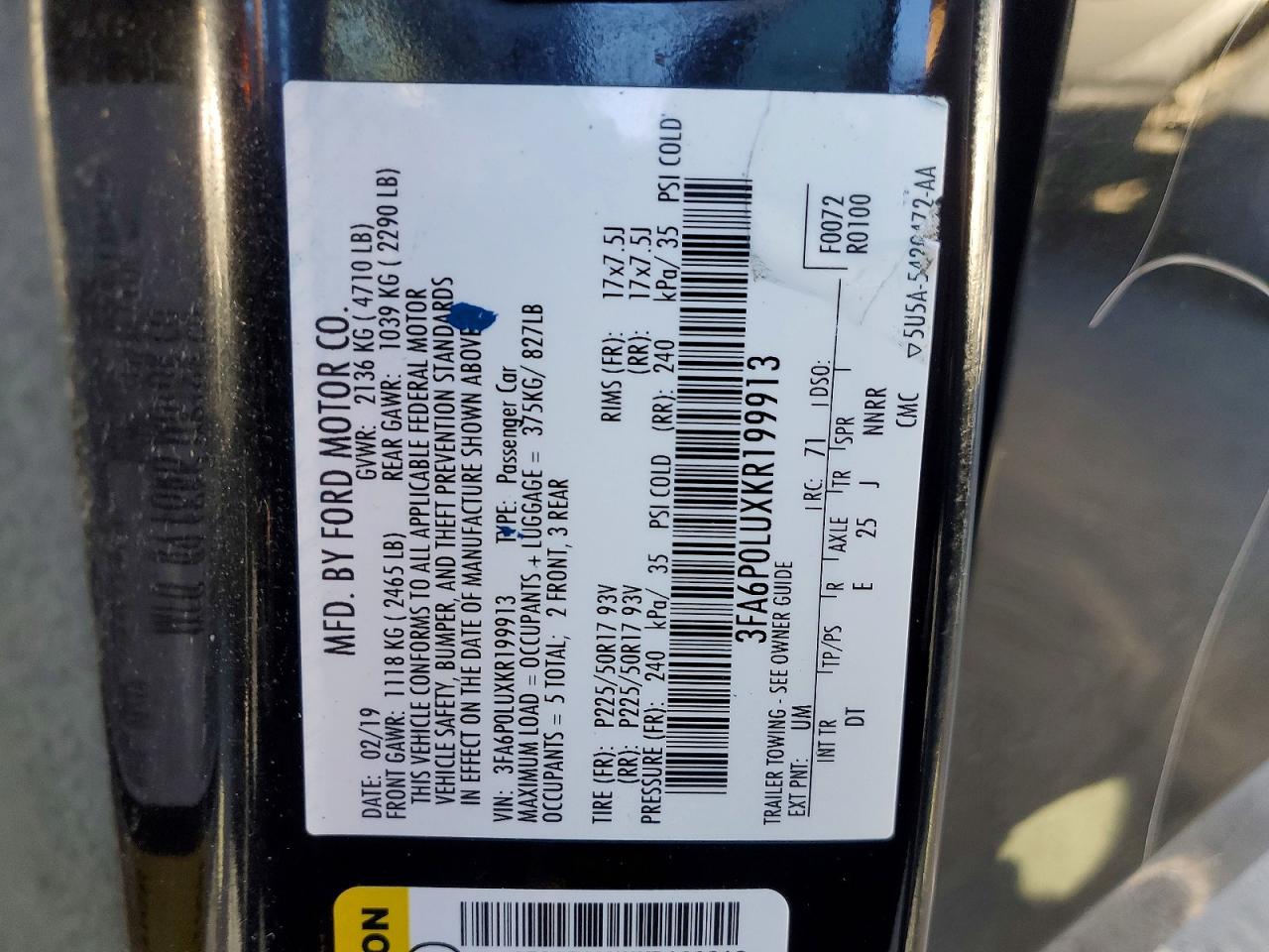 2019 FORD FUSION SE photo 12