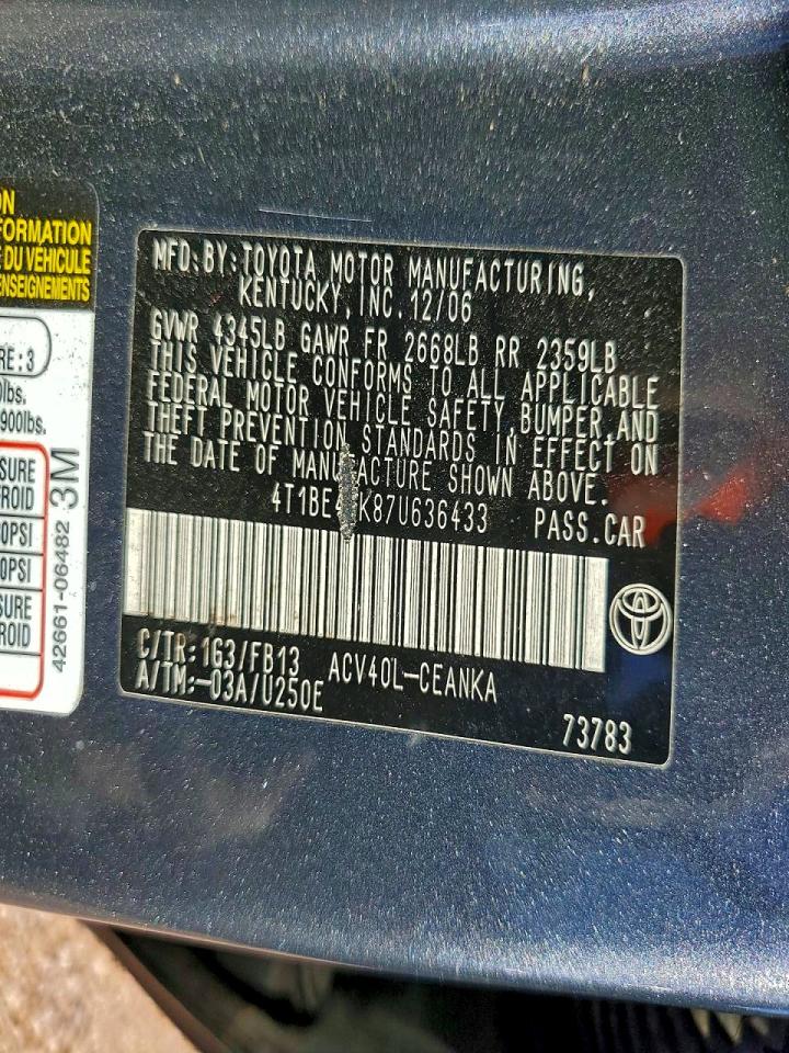 2007 TOYOTA CAMRY CE photo 23
