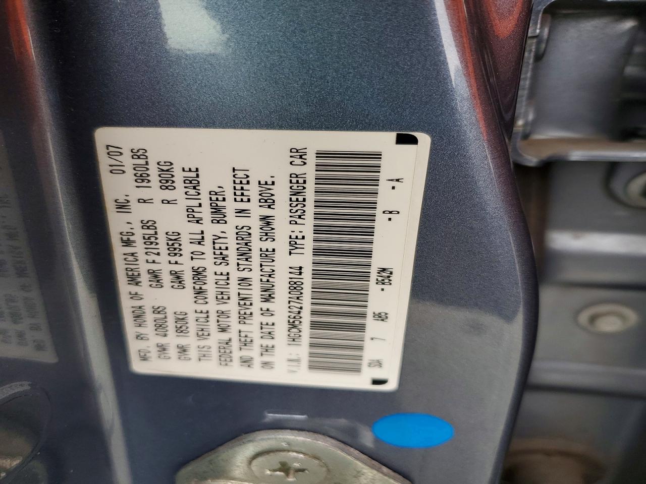 2007 HONDA ACCORD LX photo 34
