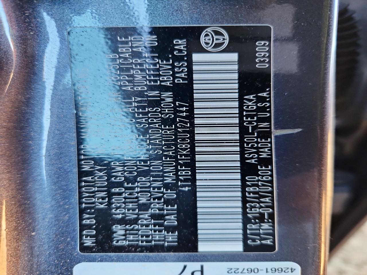 2012 TOYOTA CAMRY BASE photo 25
