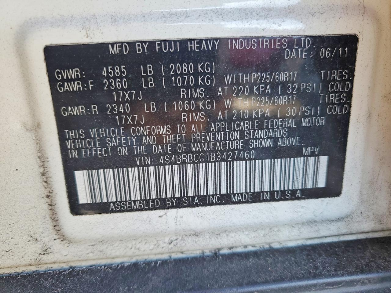 2011 SUBARU OUTBACK 2.5I PREMIUM photo 25