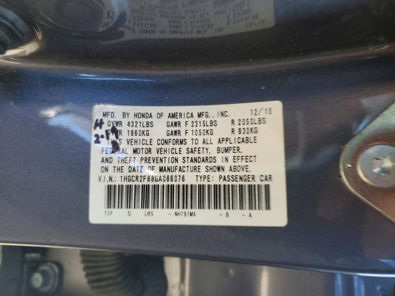 2016 HONDA ACCORD EXL photo 12
