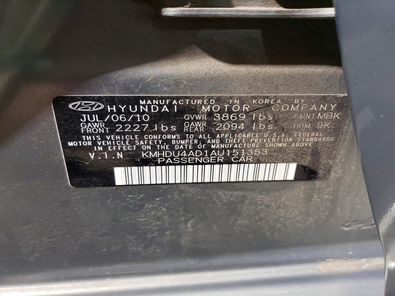2010 HYUNDAI ELANTRA GLS photo 23