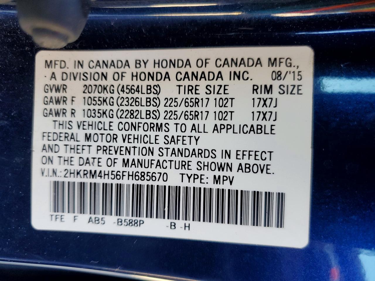 2015 HONDA CR-V EX photo 13