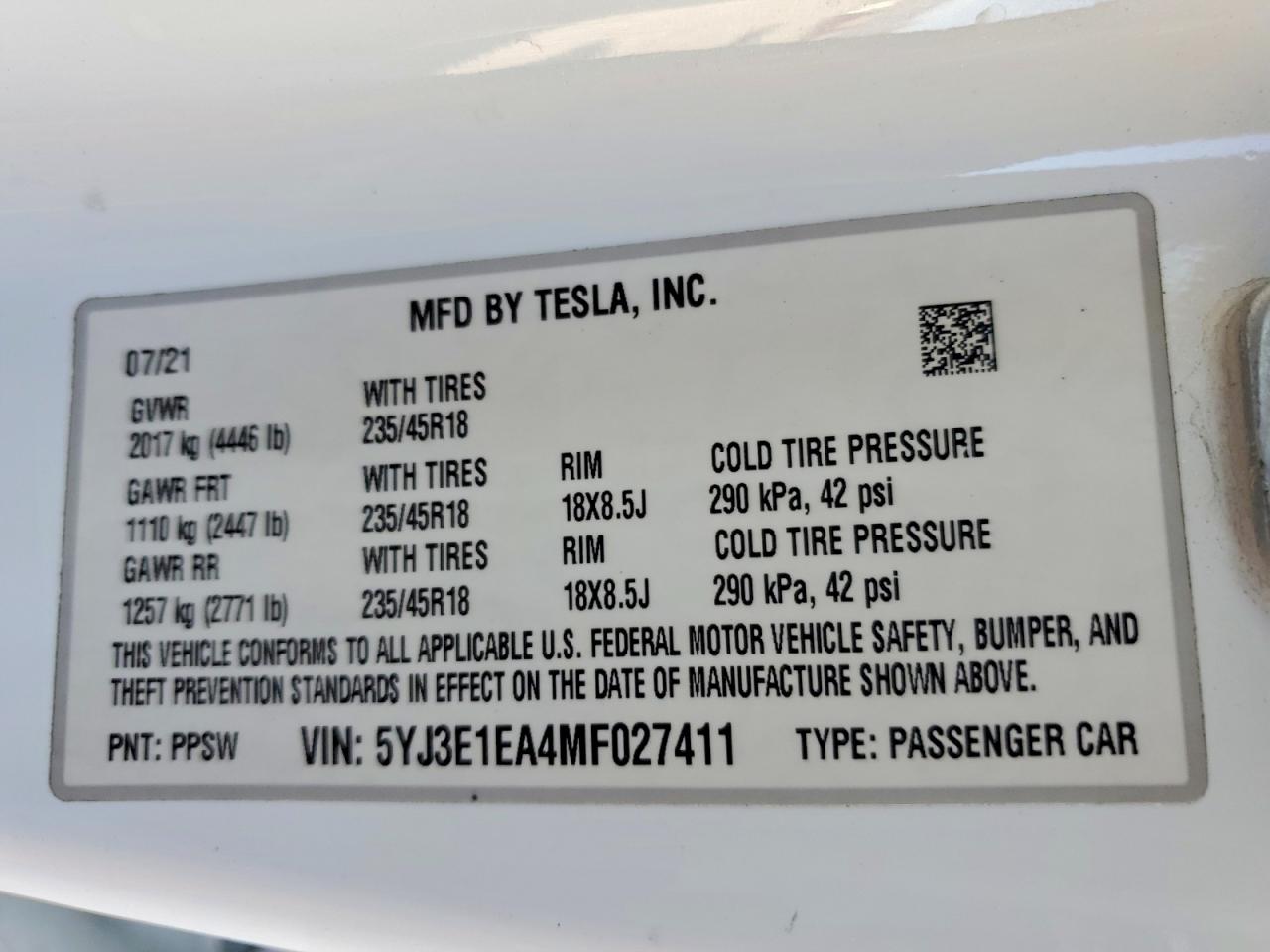 2021 TESLA MODEL 3 photo 13