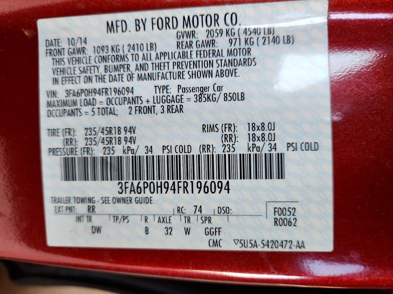 2015 FORD FUSION SE photo 23