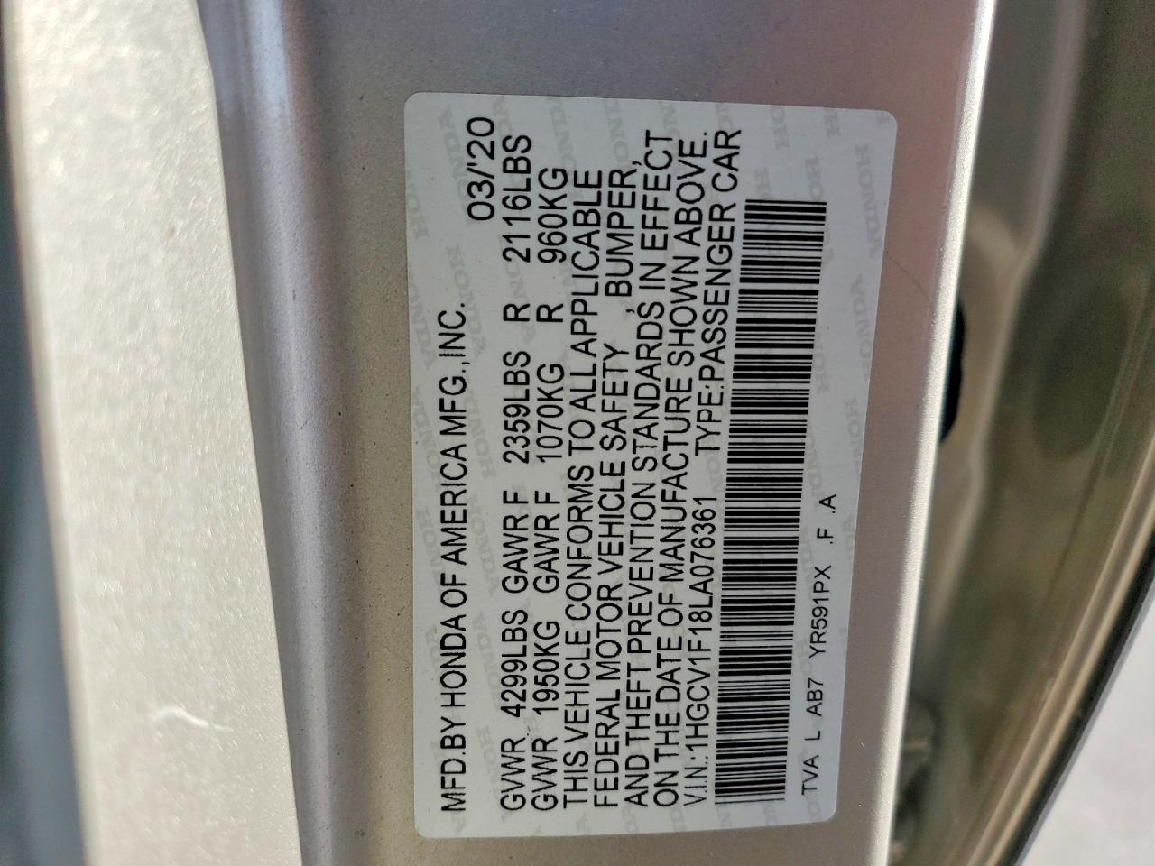 2020 HONDA ACCORD LX photo 25
