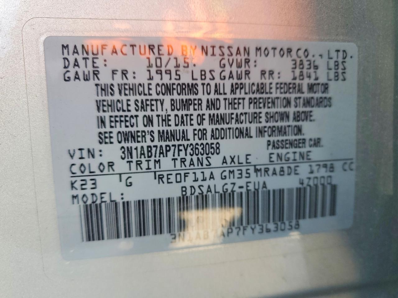 2015 NISSAN SENTRA SL photo 25