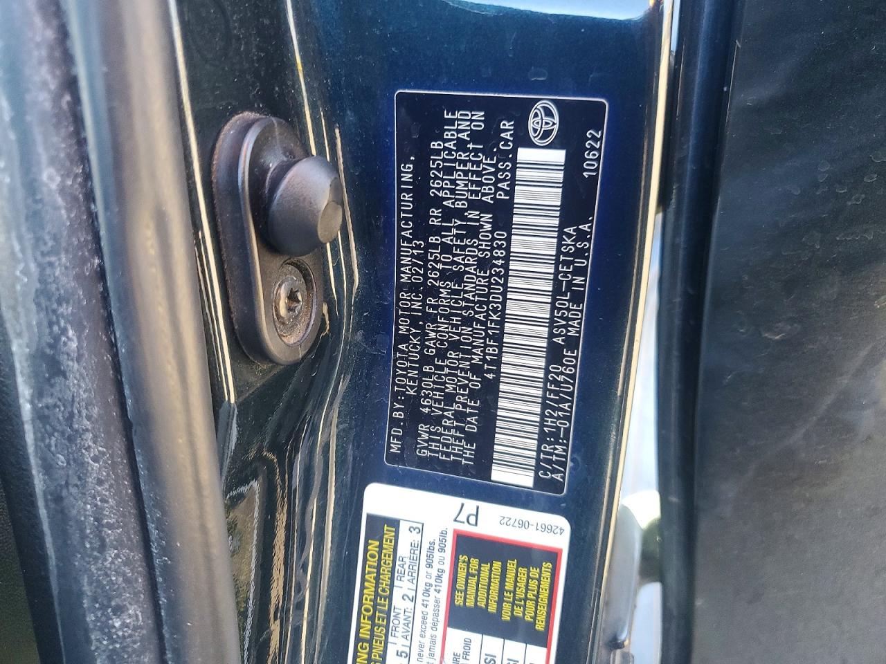 2013 TOYOTA CAMRY L photo 12