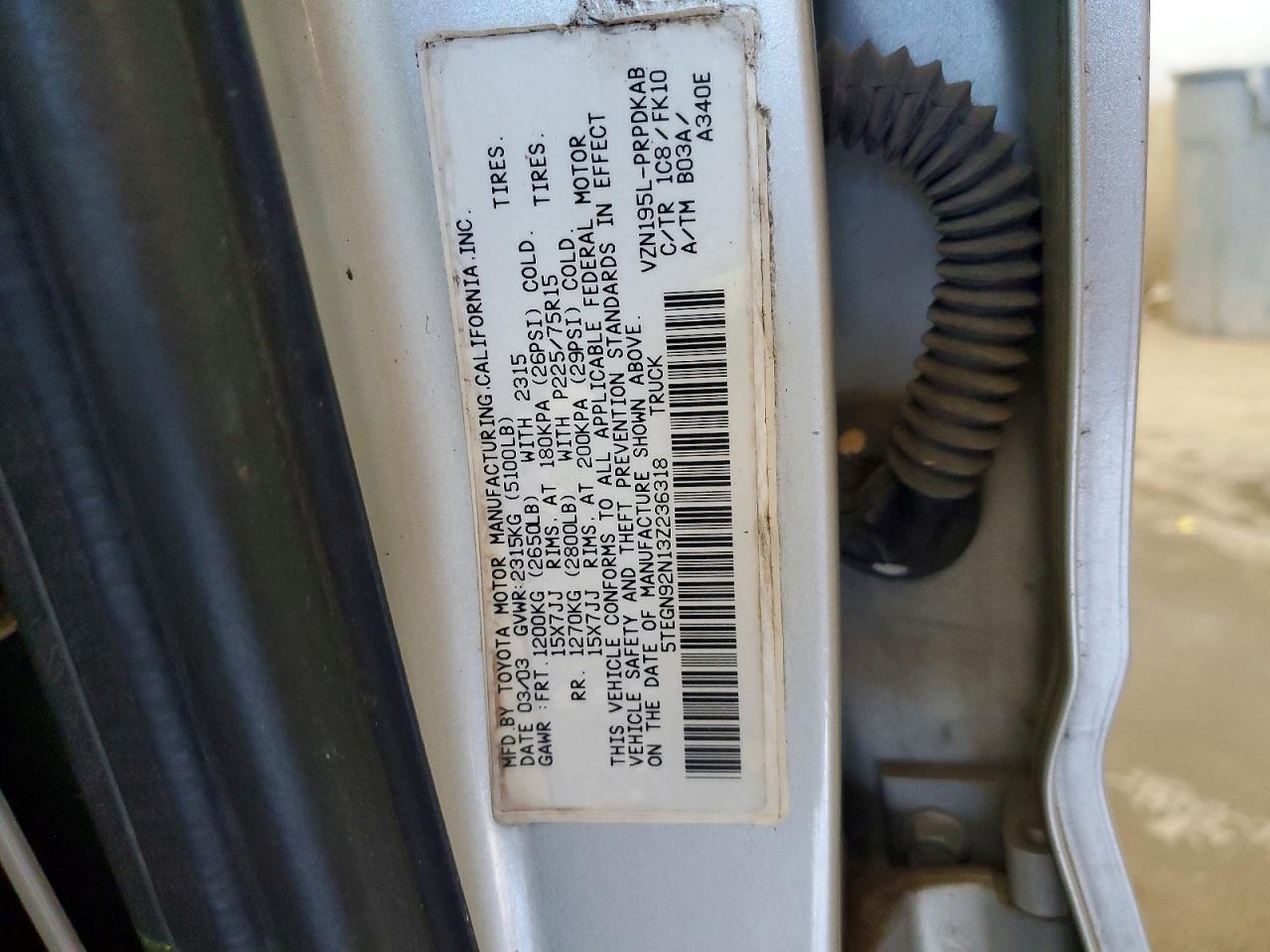 2003 TOYOTA TACOMA PRERUNNER V6 photo 12