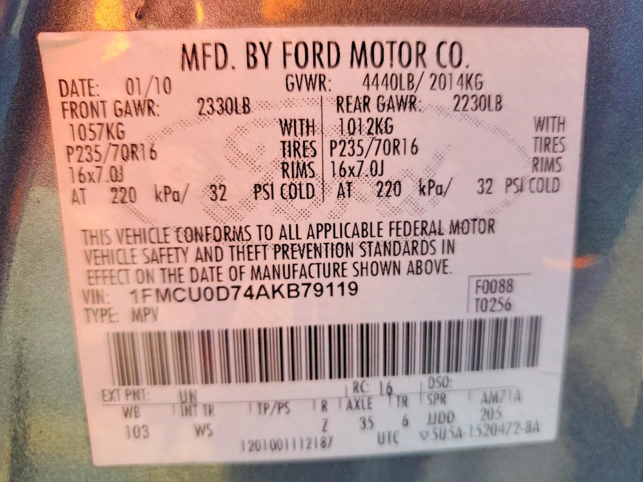 2010 FORD ESCAPE XLT photo 37