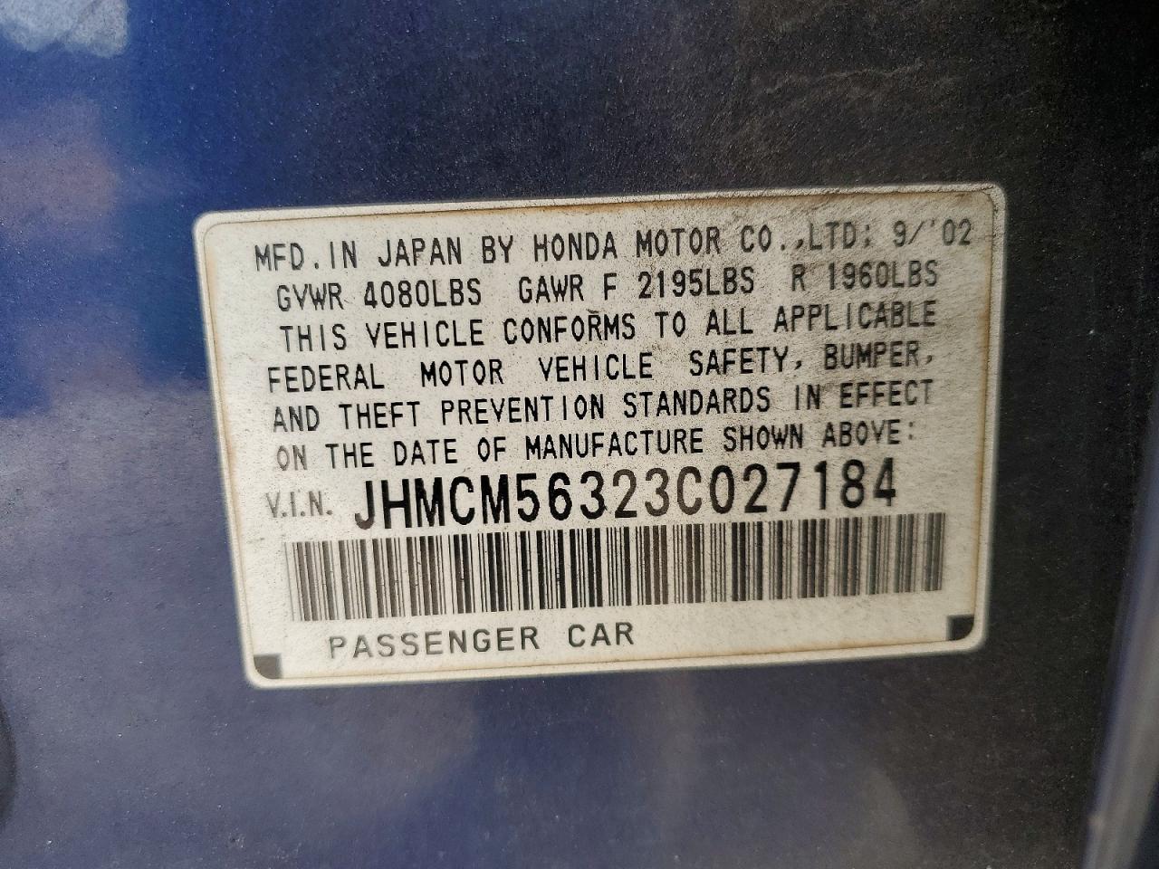 2003 HONDA ACCORD LX photo 12