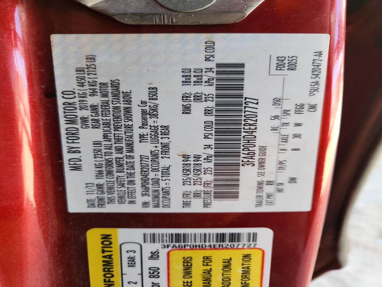 2014 FORD FUSION SE photo 12
