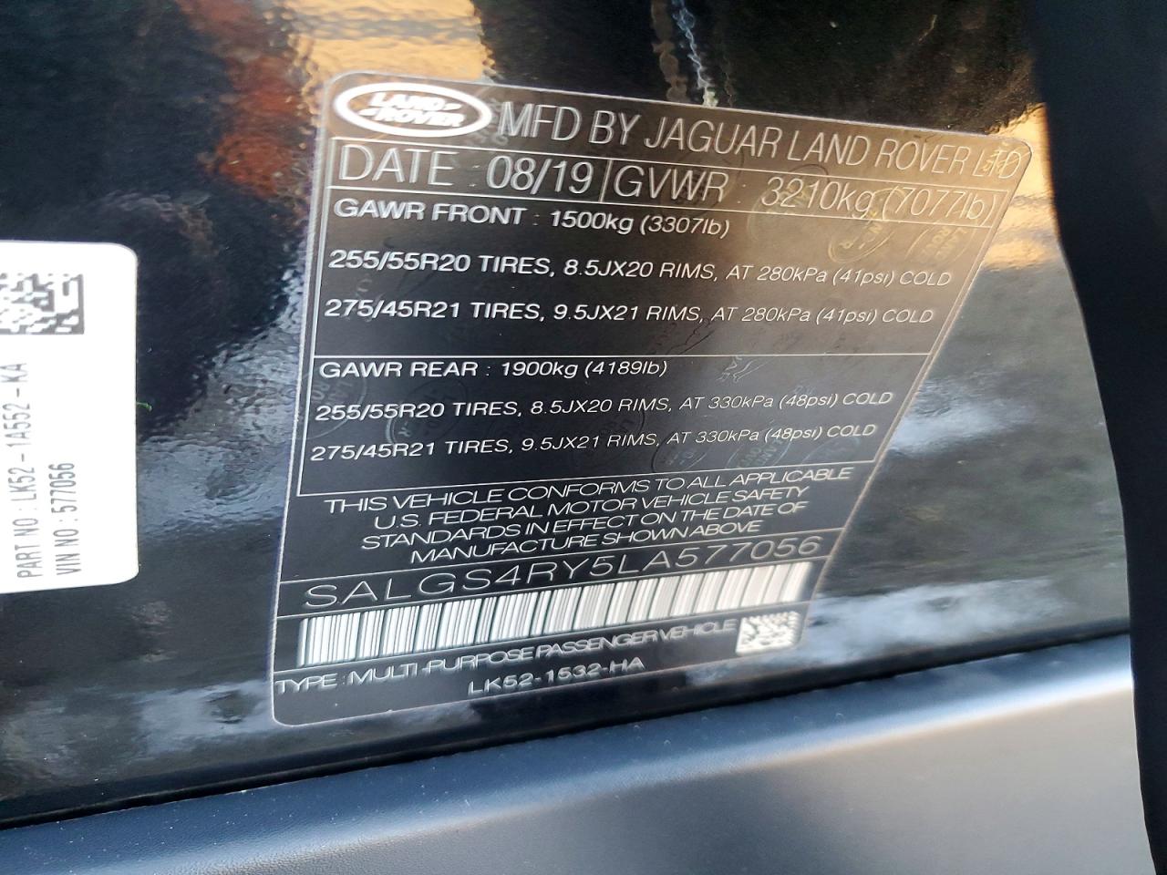 2020 LAND ROVER RANGE ROVER HSE photo 13