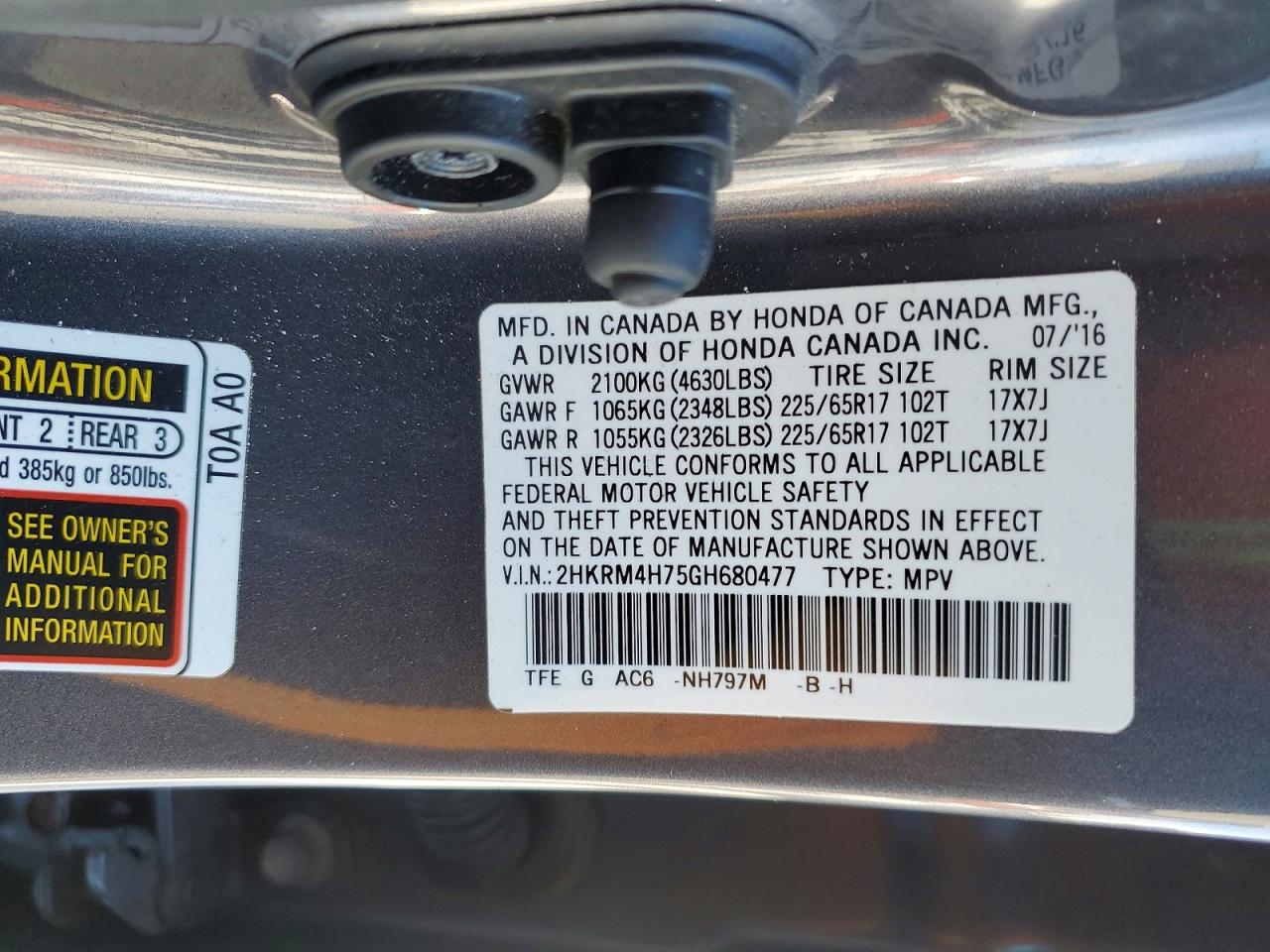 2016 HONDA CR-V EXL photo 23