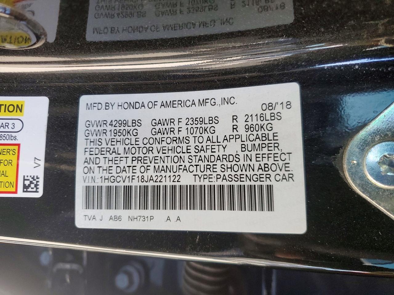 2018 HONDA ACCORD LX photo 25
