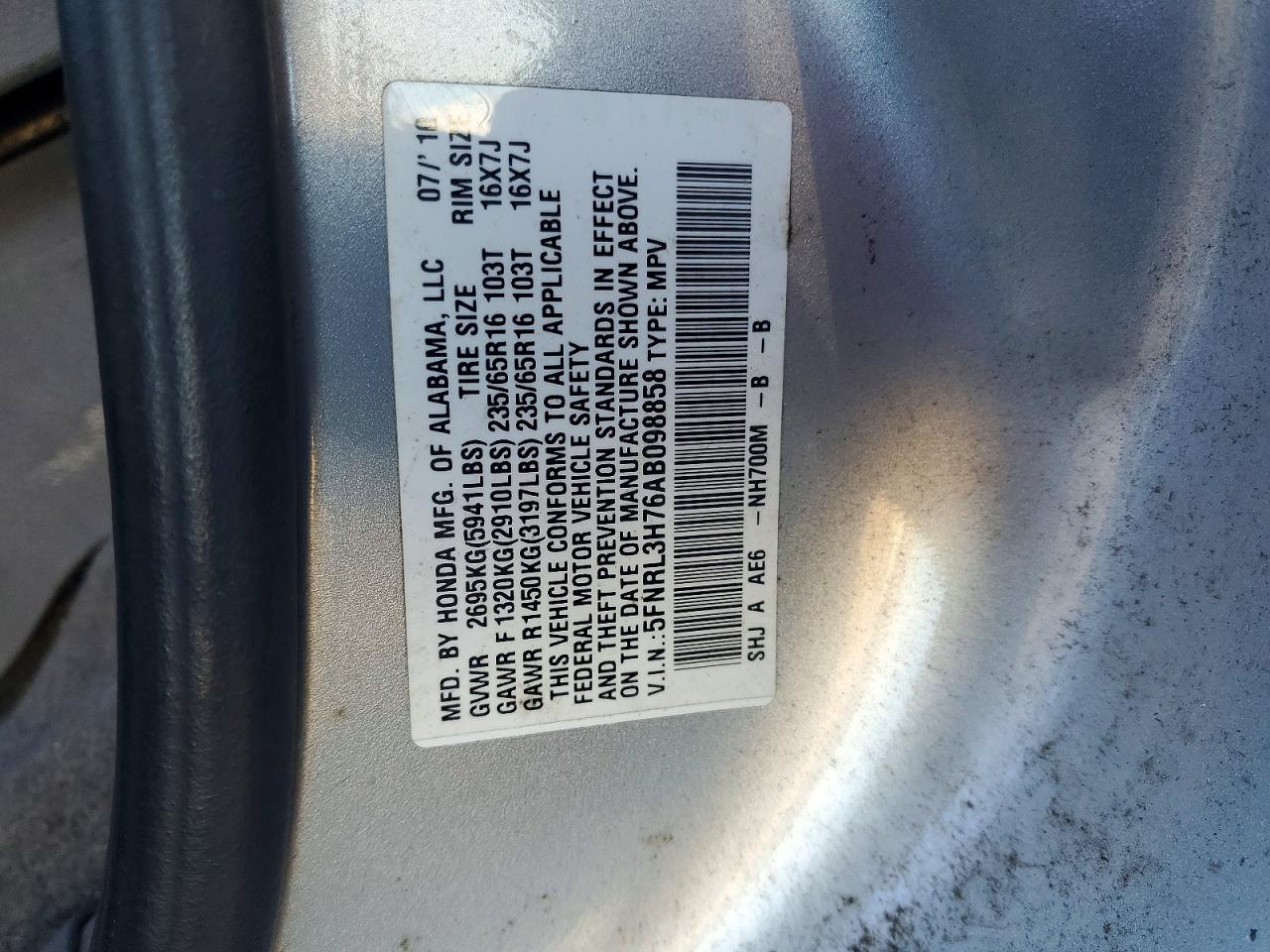 2010 HONDA ODYSSEY EXL photo 13