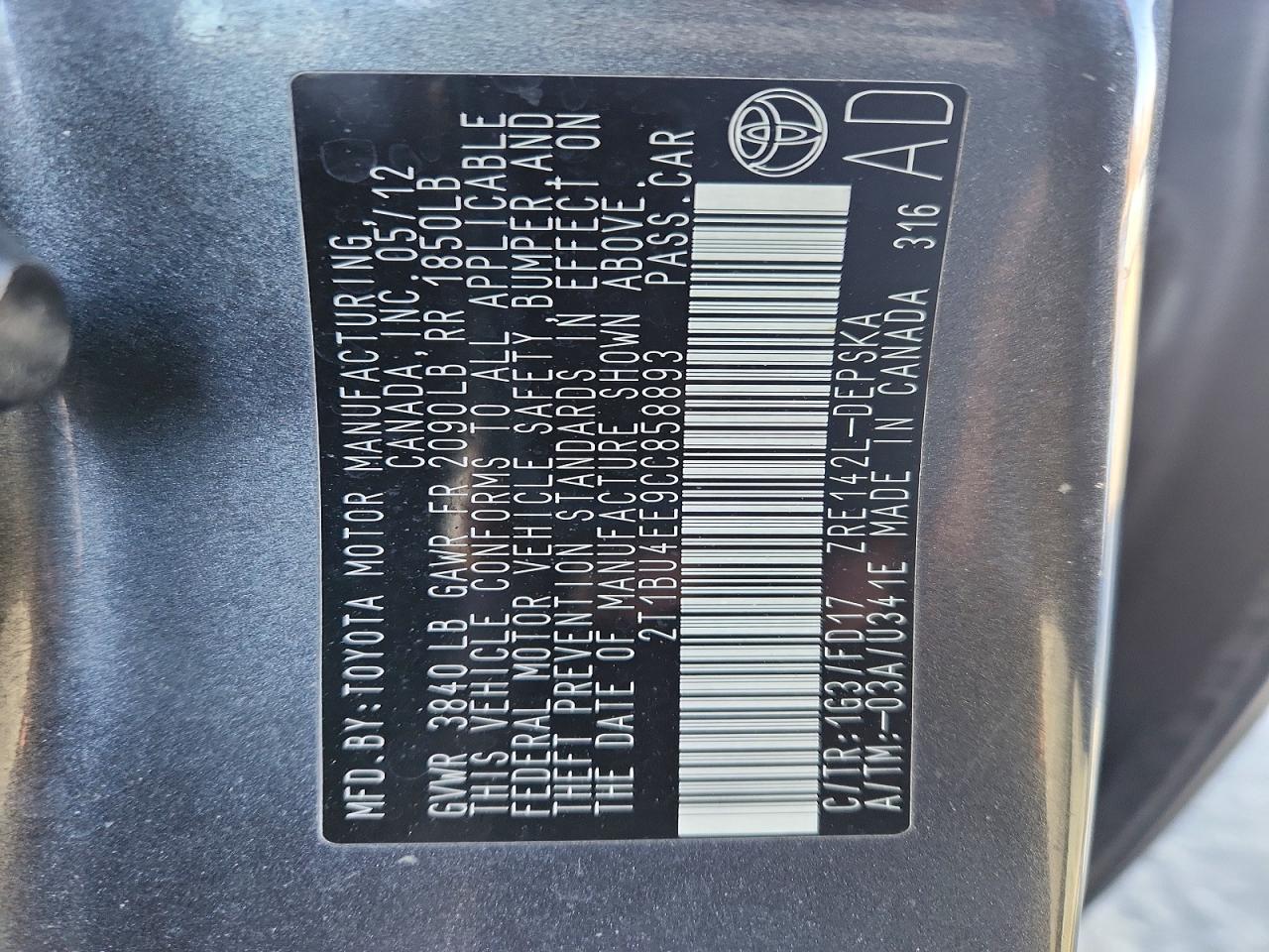 2012 TOYOTA COROLLA S photo 12