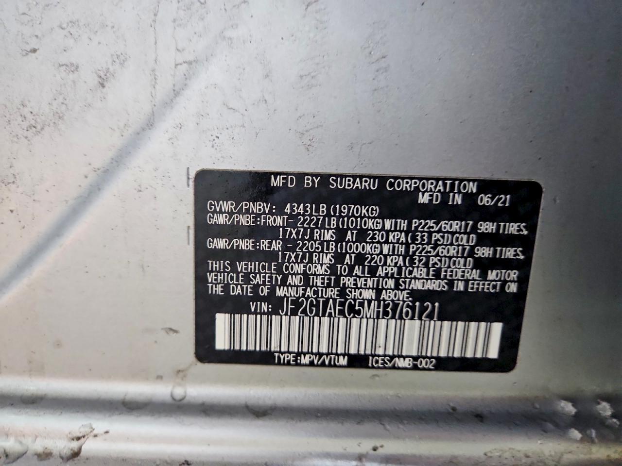 2021 SUBARU CROSSTREK PREMIUM photo 12