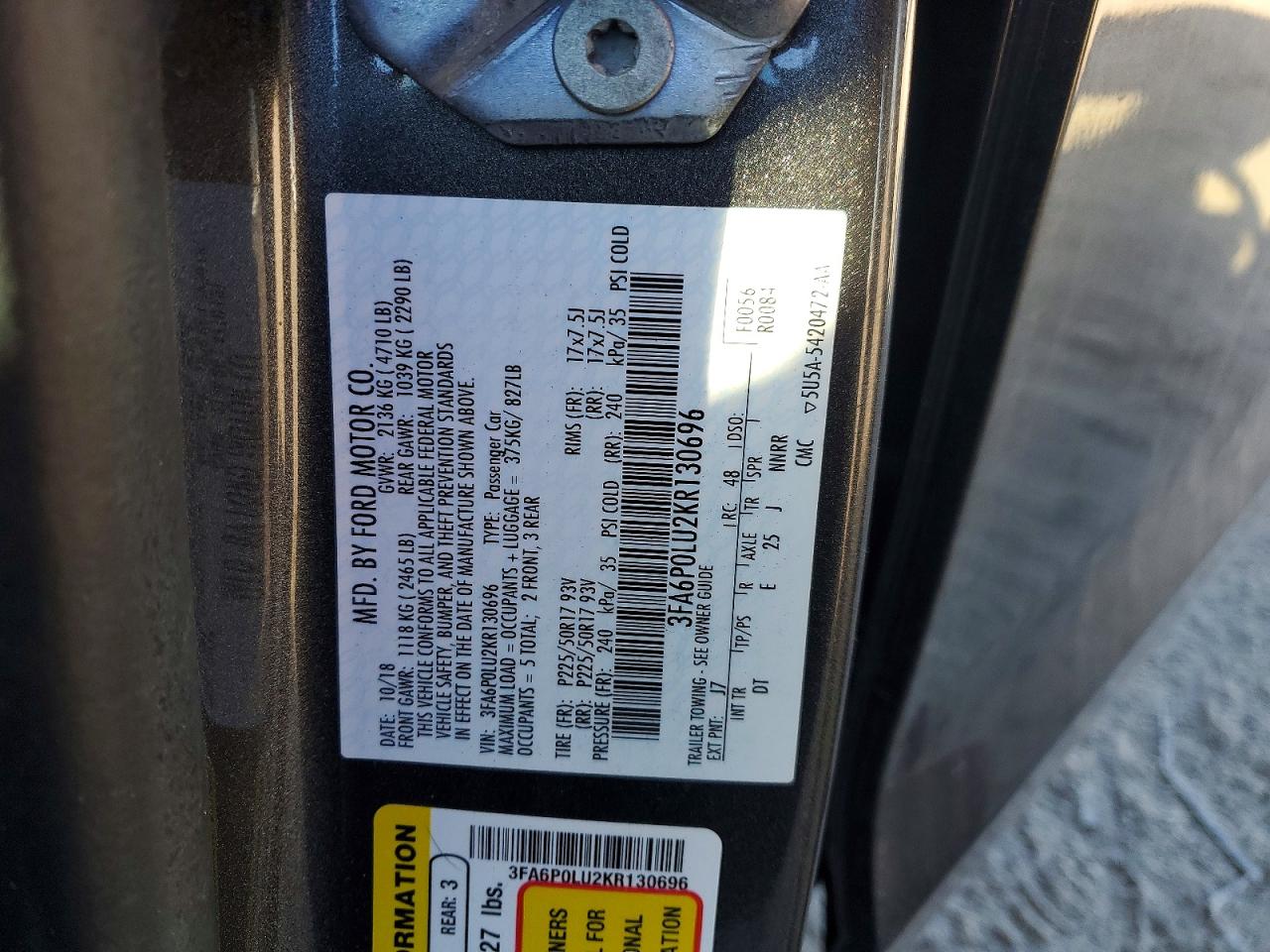 2019 FORD FUSION SE photo 12
