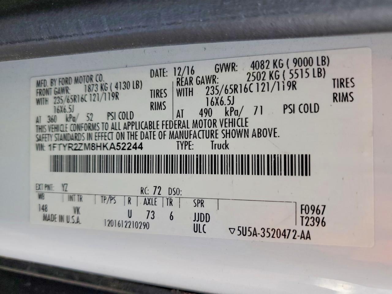 2017 FORD TRANSIT 250 DELIVERY VAN photo 12