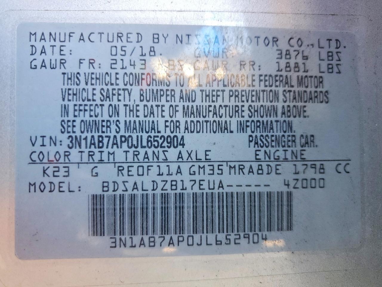 2018 NISSAN SENTRA S photo 12