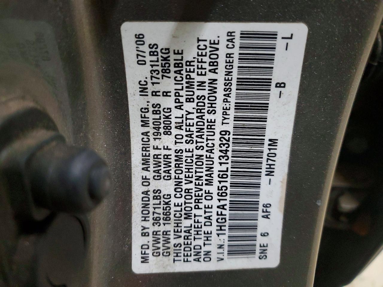 2006 HONDA CIVIC LX photo 12
