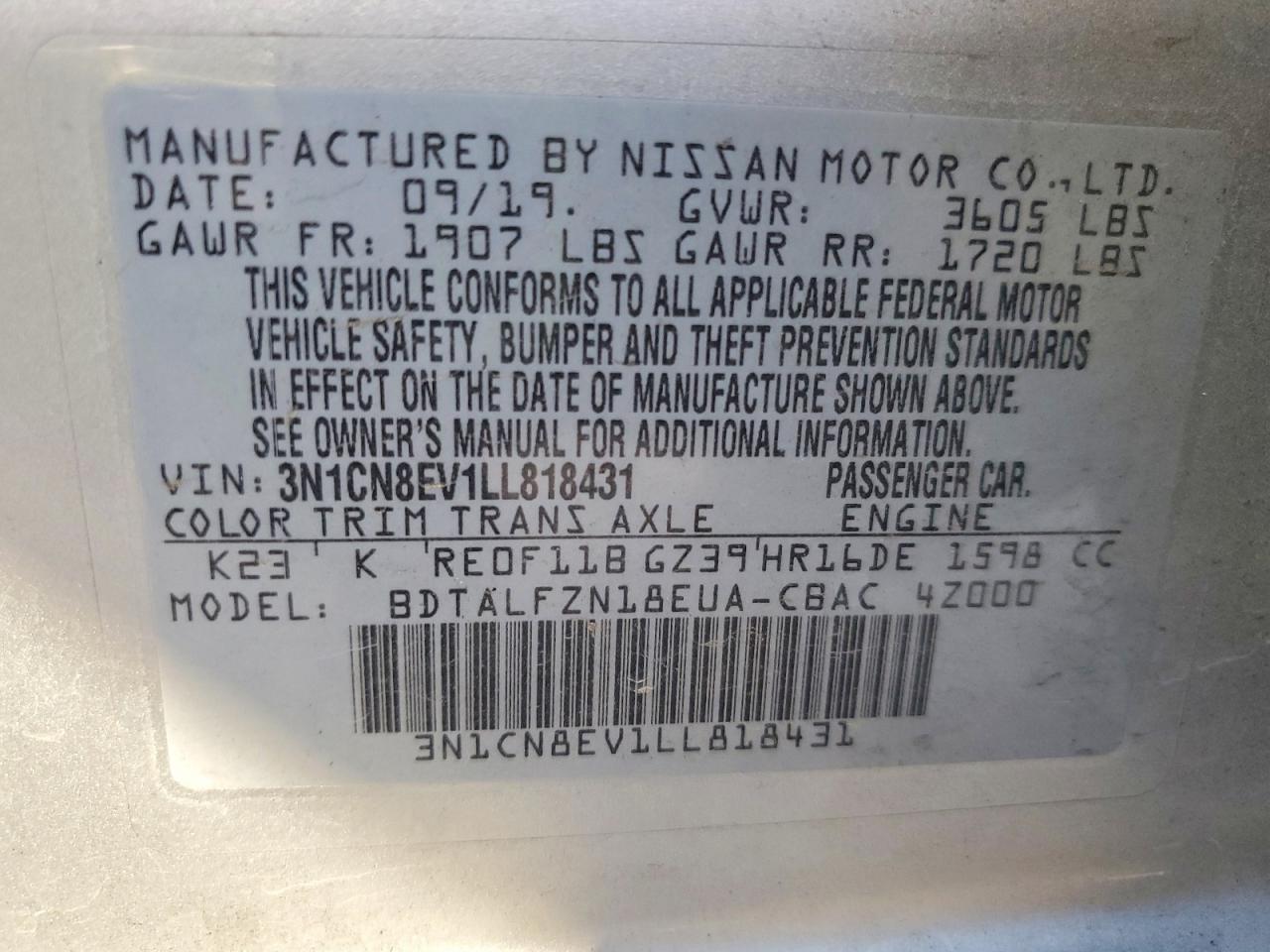 2020 NISSAN VERSA SV photo 25