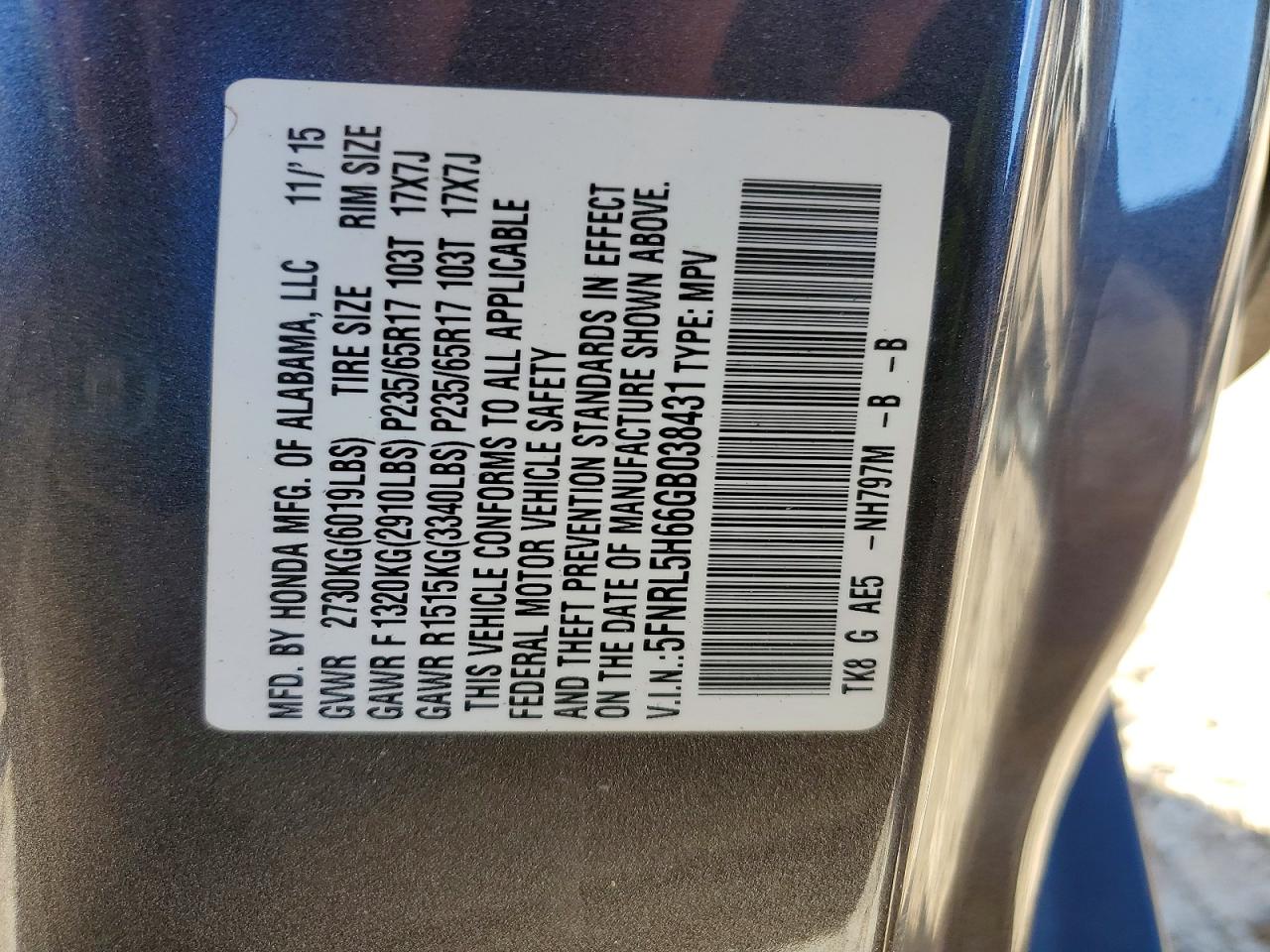 2016 HONDA ODYSSEY EXL photo 25