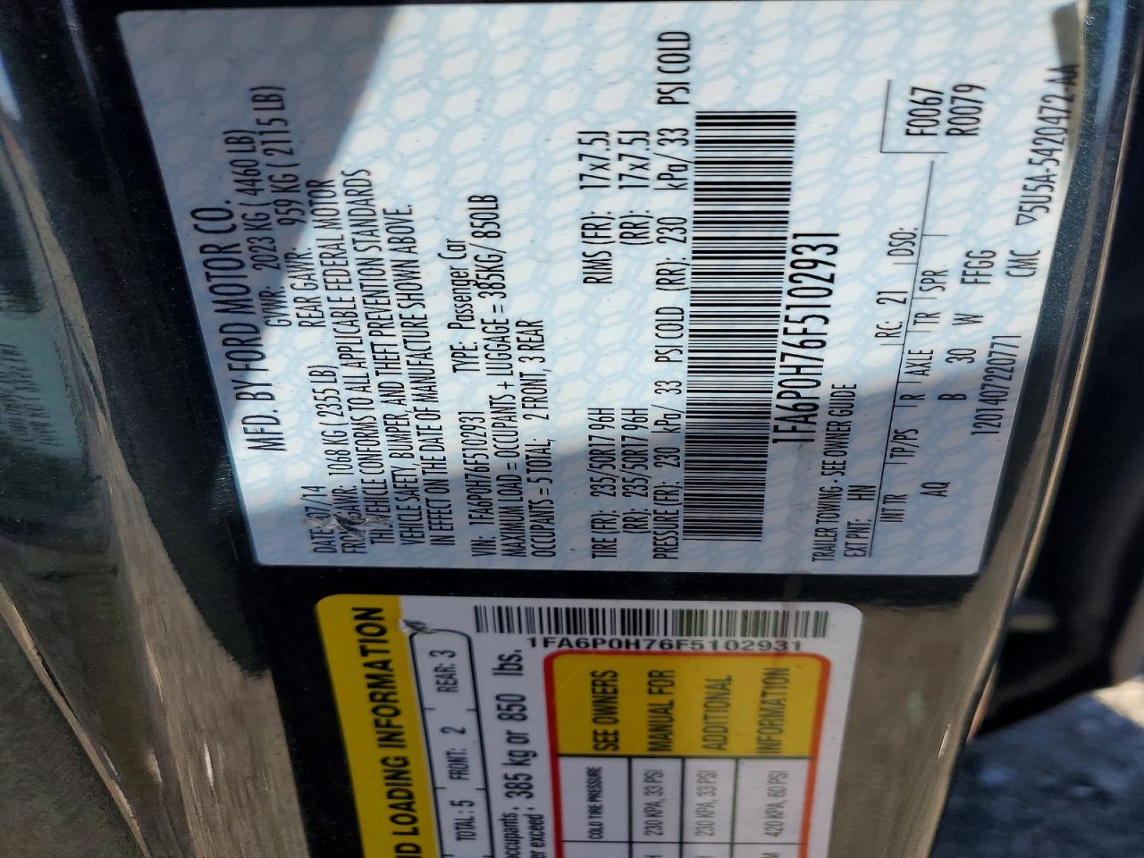2015 FORD FUSION SE photo 13
