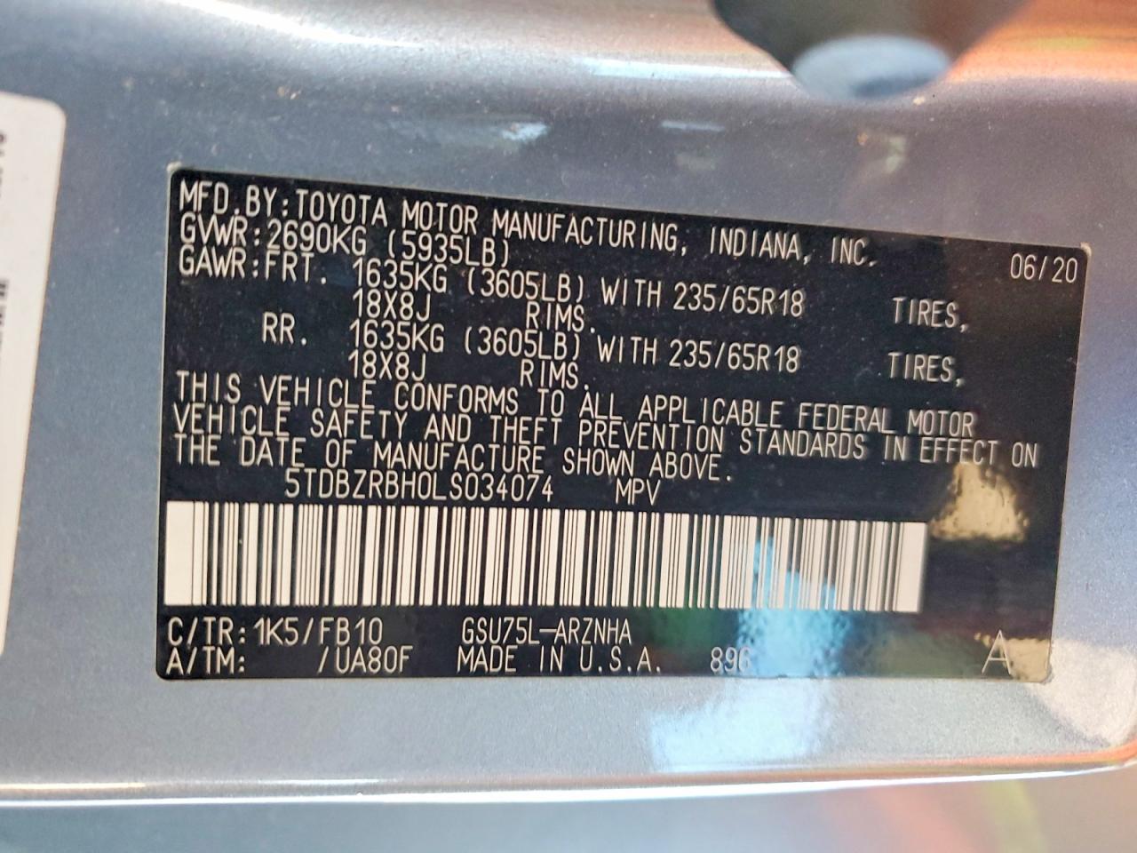 2020 TOYOTA HIGHLANDER L photo 25