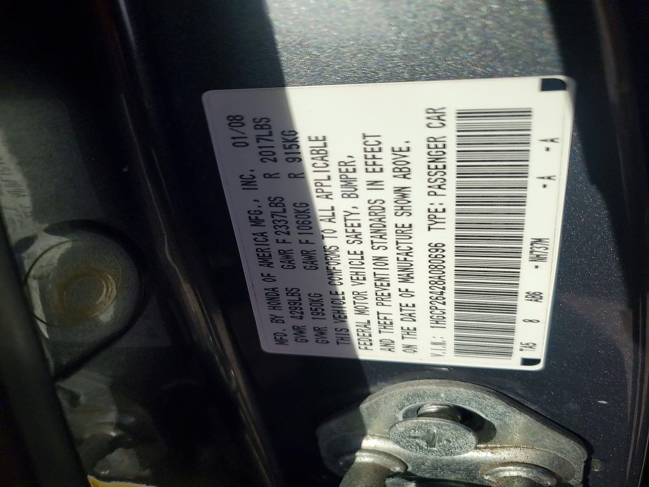2008 HONDA ACCORD photo 12