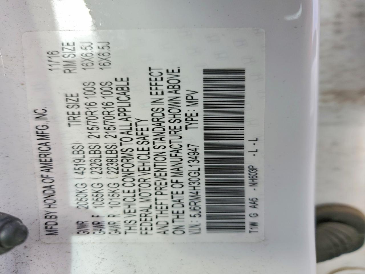 2016 HONDA CR-V LX photo 25