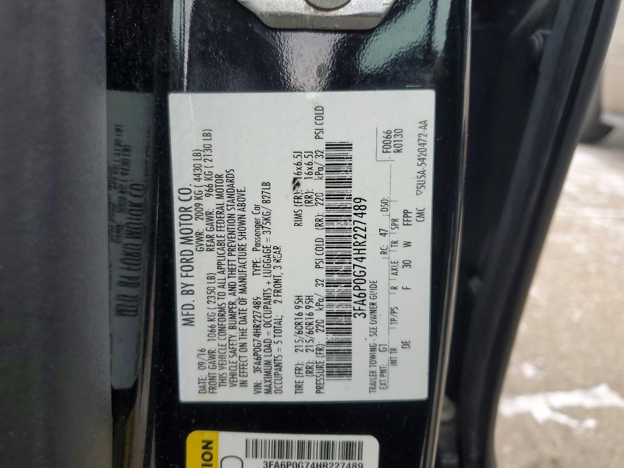 2017 FORD FUSION S photo 12