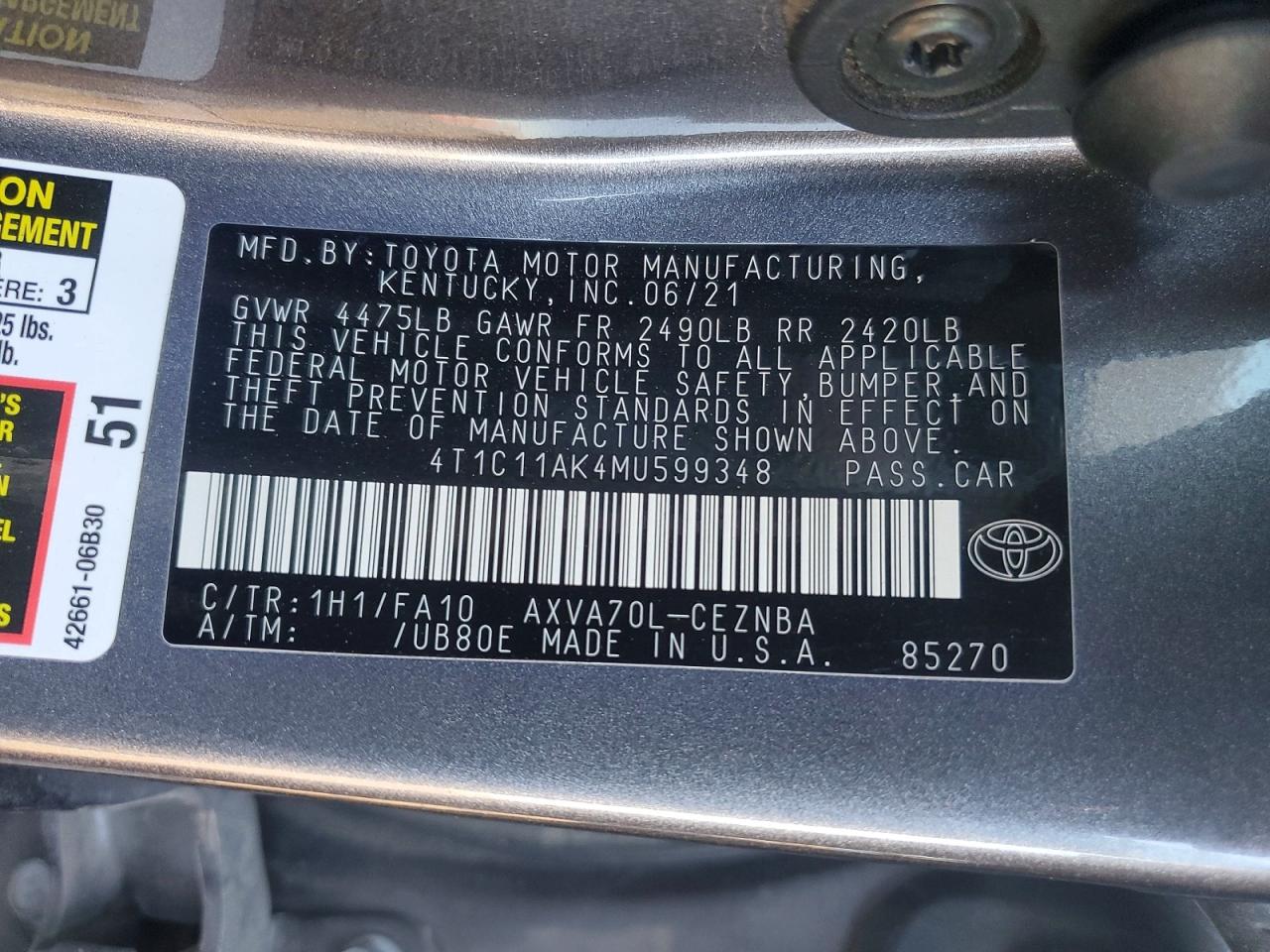 2021 TOYOTA CAMRY LE photo 12