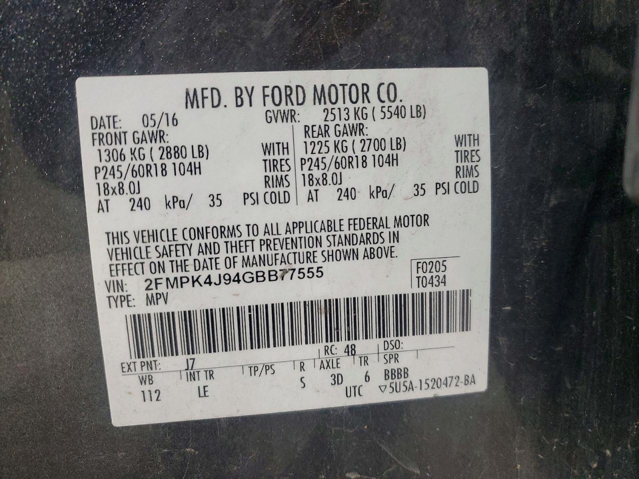 2016 FORD EDGE SEL photo 14