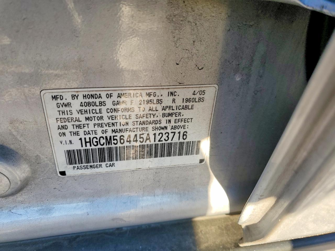 2005 HONDA ACCORD LX photo 12