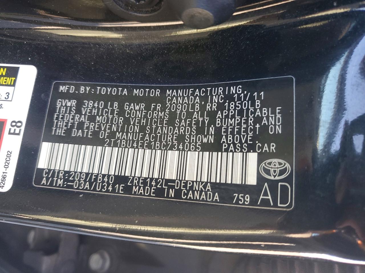 2011 TOYOTA COROLLA BASE photo 34