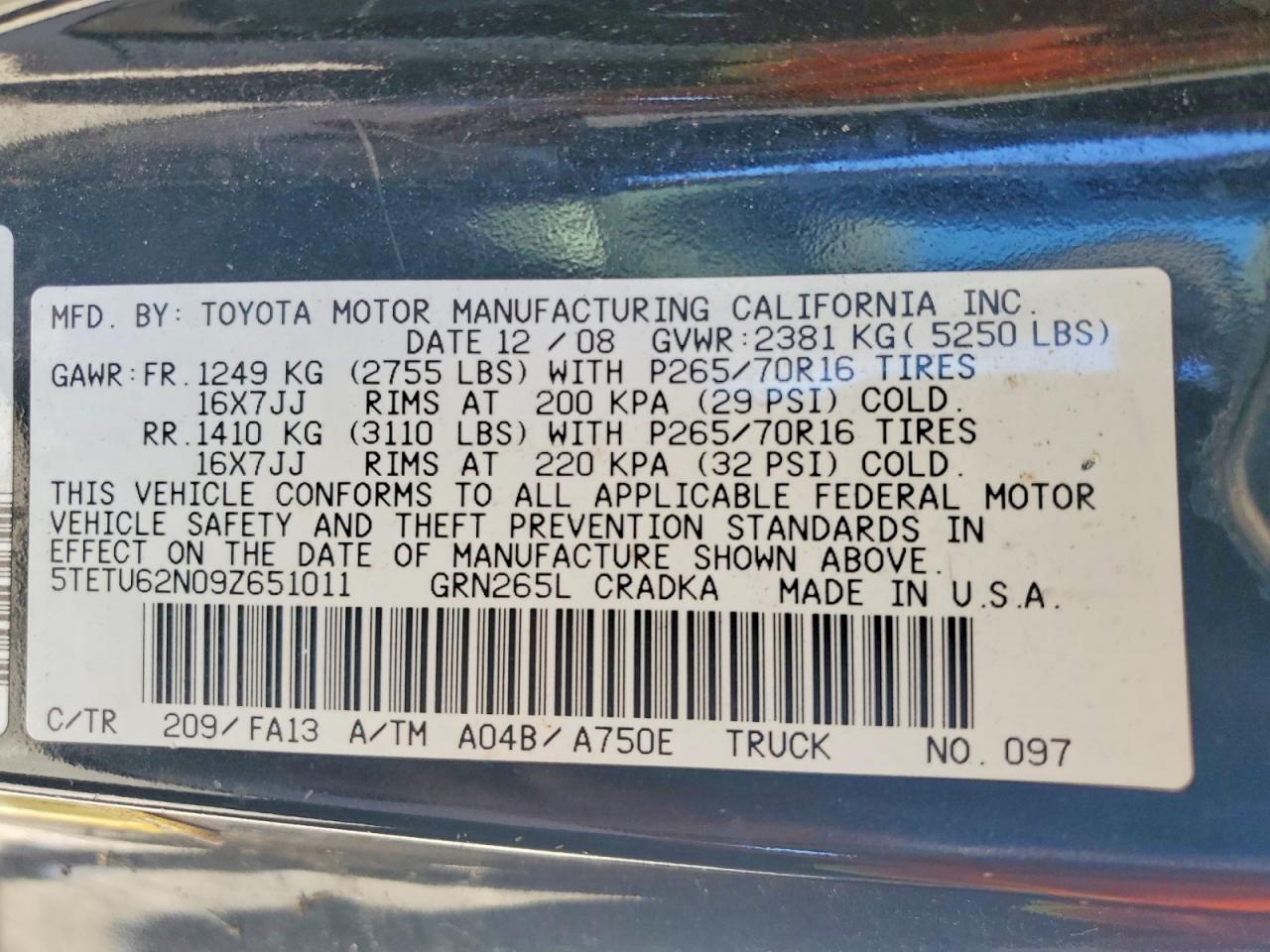 2009 TOYOTA TACOMA PRERUNNER ACCESS CAB photo 12